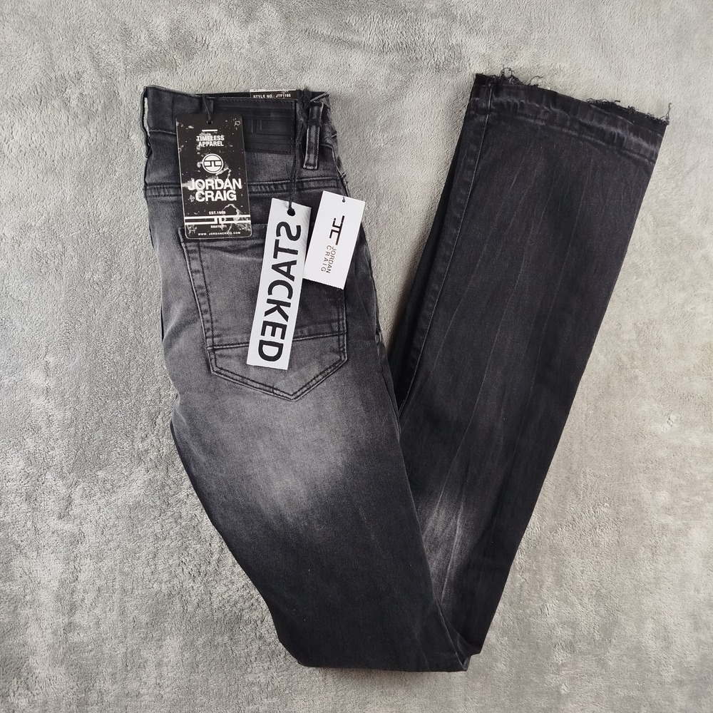 Jordan Craig Martin Fit Stacked Denim Jeans Black Shadow Mens 28X37‎ Distressed